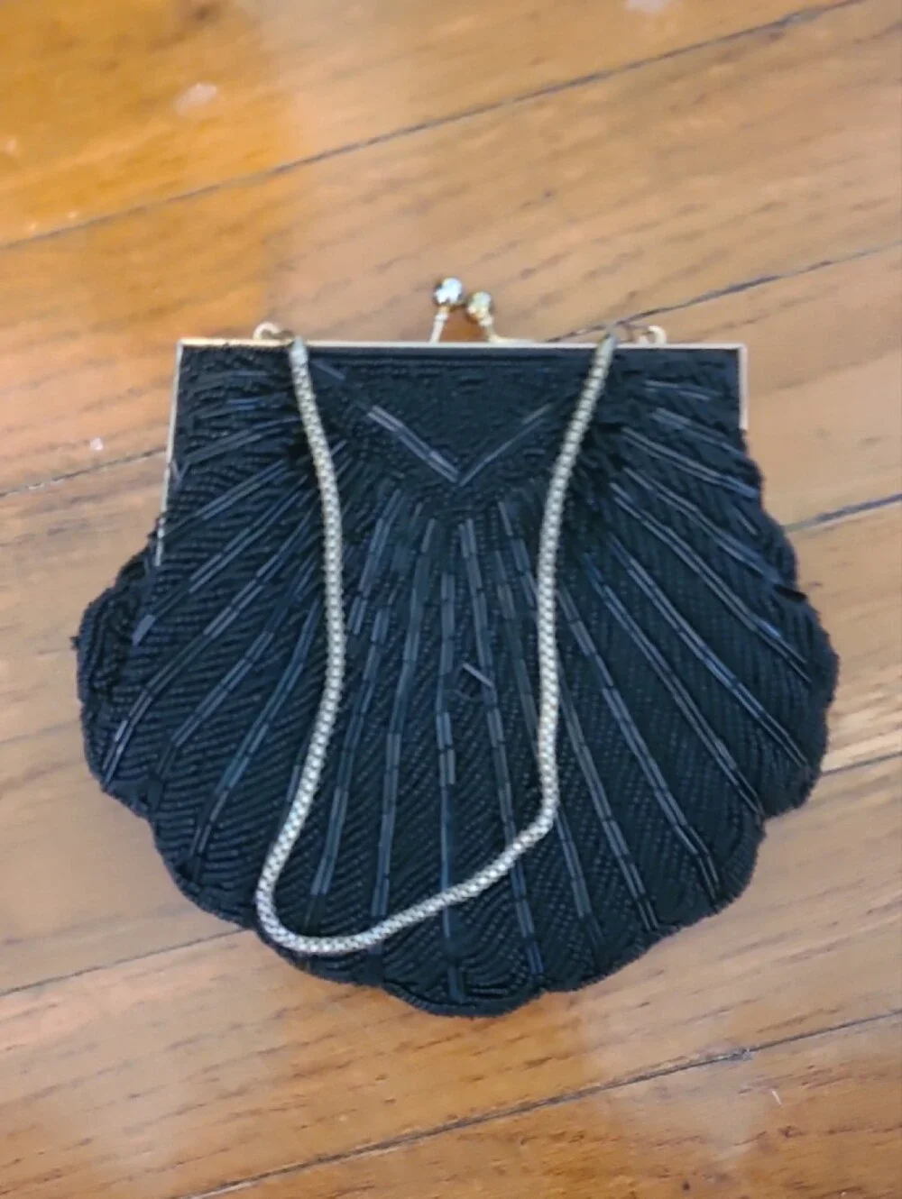 Vintage Black Beaded Shell Clutch
